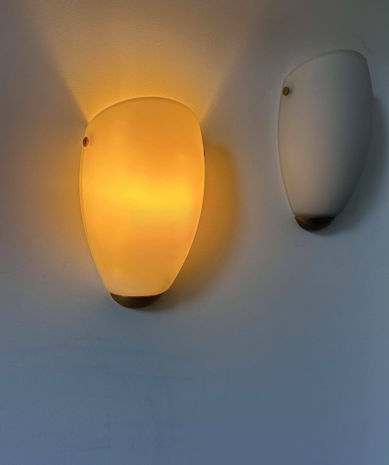 photo for sale Pair Of Vintage Wall Lights, Opaline Glass And Brass, Sweden 1970s