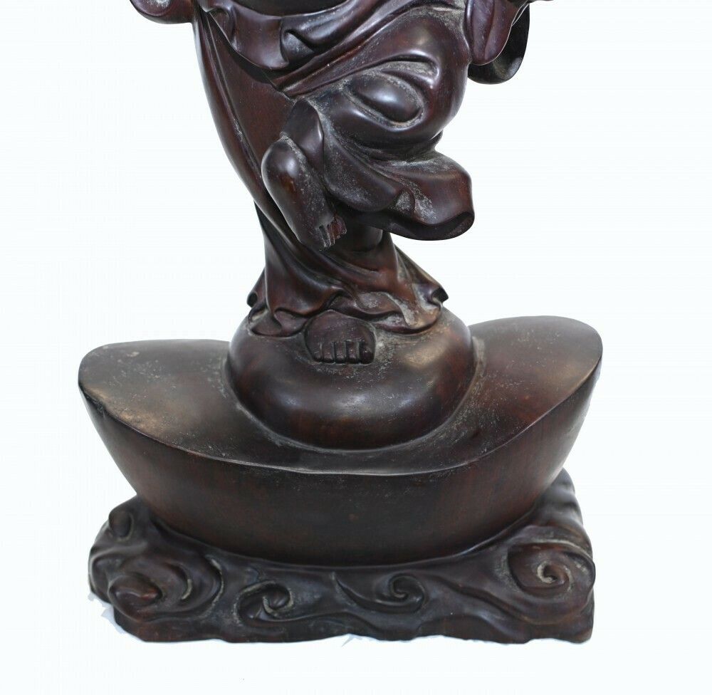 Carved Antique Happy Buddha Statue Hardwood Chinese photo for sale