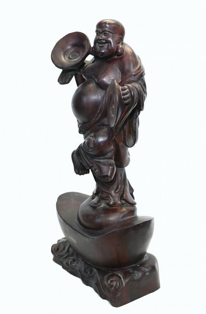 Carved Antique Happy Buddha Statue Hardwood Chinese photo buy