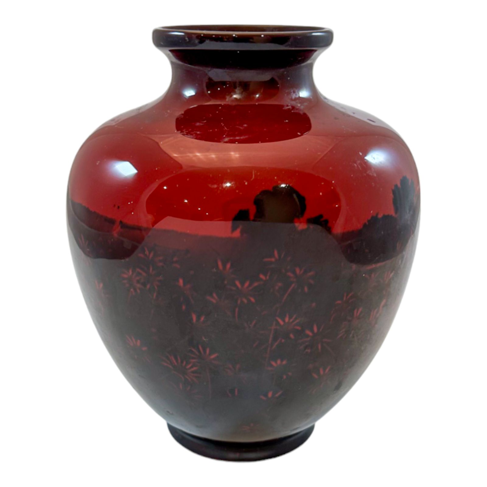 Home Decor Art Deco Pair Red Flambe Folk Porcelain Urns Vases, Charles Noke, Royal Doulton photo