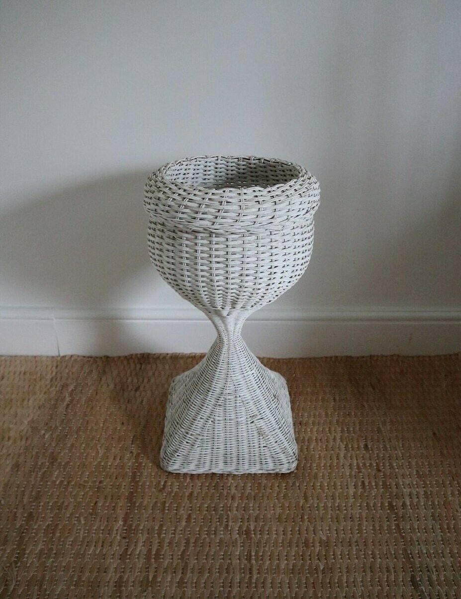 White Wicker Pedestal Plant Stand photo Home Decor