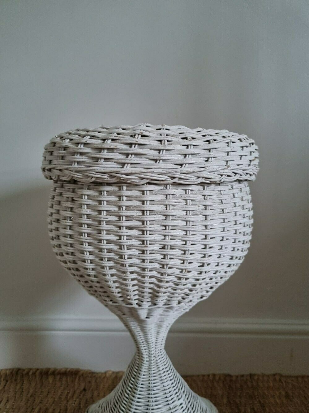 White Wicker Pedestal Plant Stand photo buy
