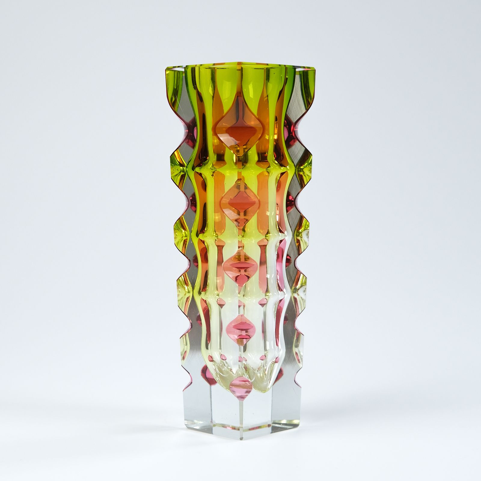 Oldrich Lipsky Cased & Cut Glass Vase For Novy Bor Exbor, Czechoslovakia C.1964
