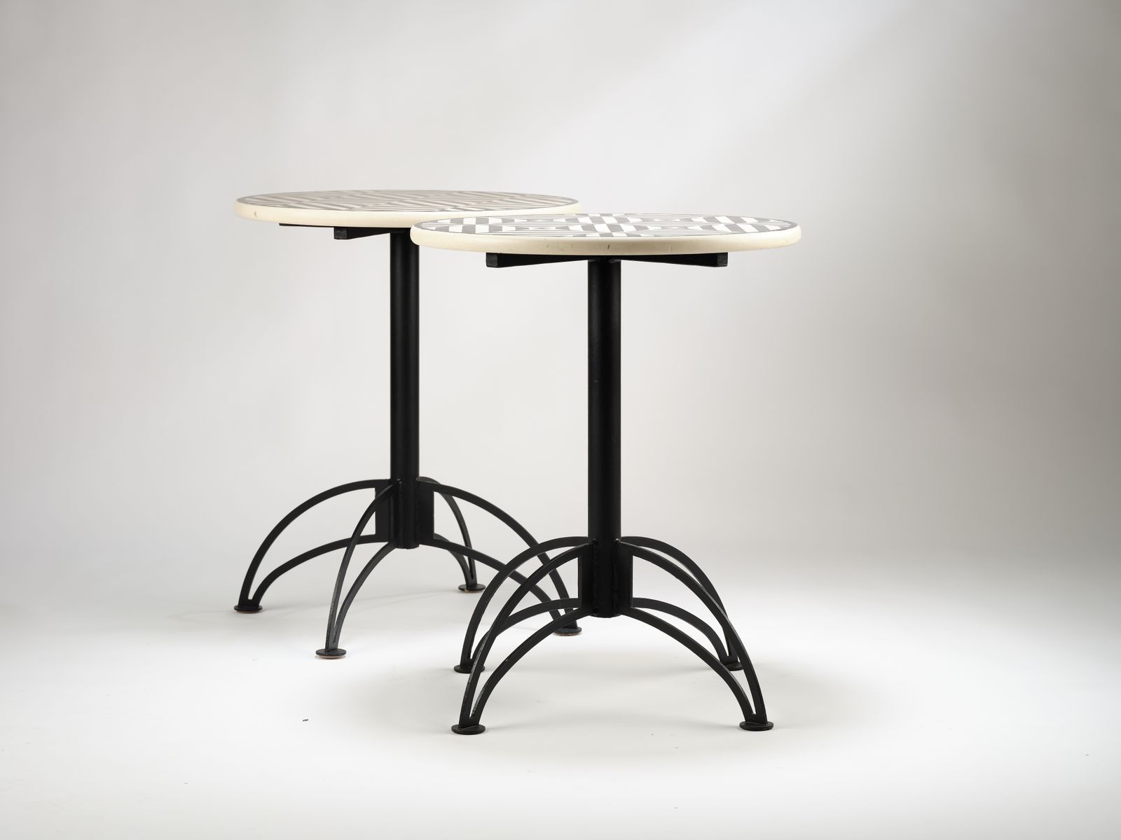 Furniture Delightful Hand Painted Geometric Bistro Tables, With Metal Base. England Circa 1980's photo