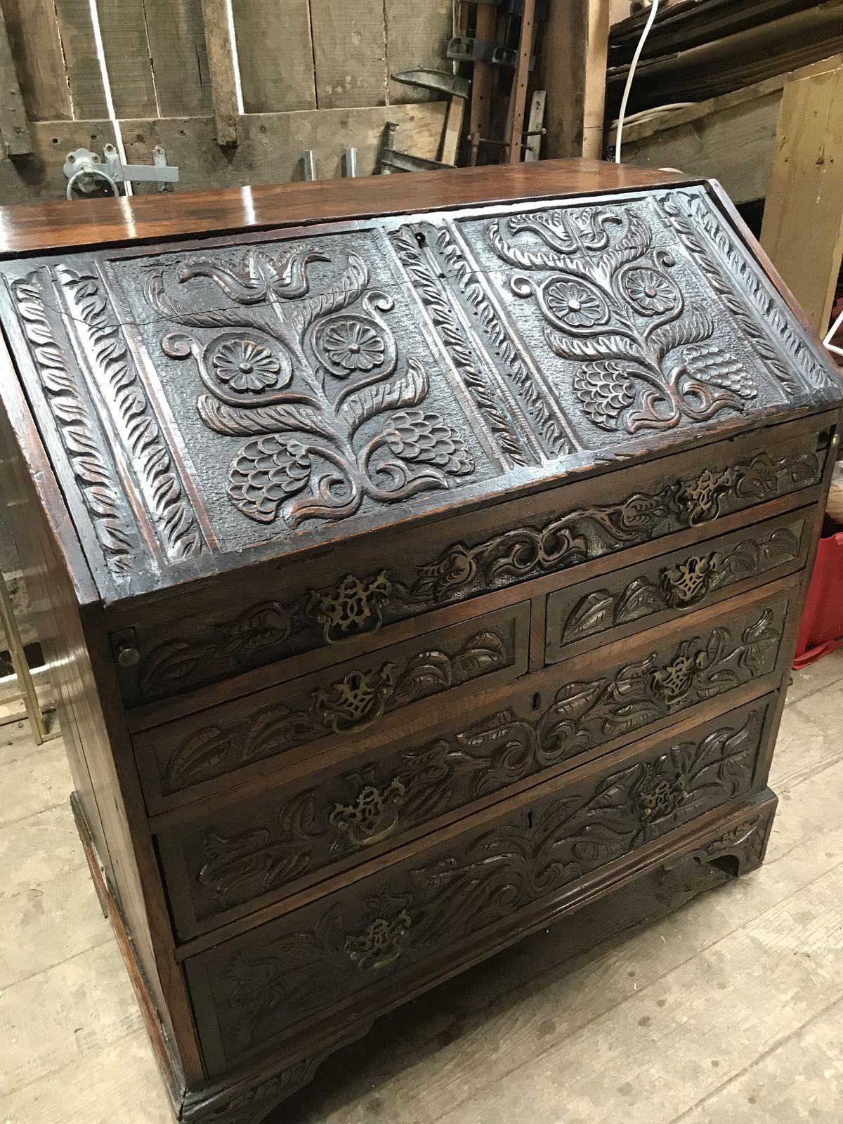Early 19th Century Hand Carved Oak Bureau/ Drawers . photo furniture