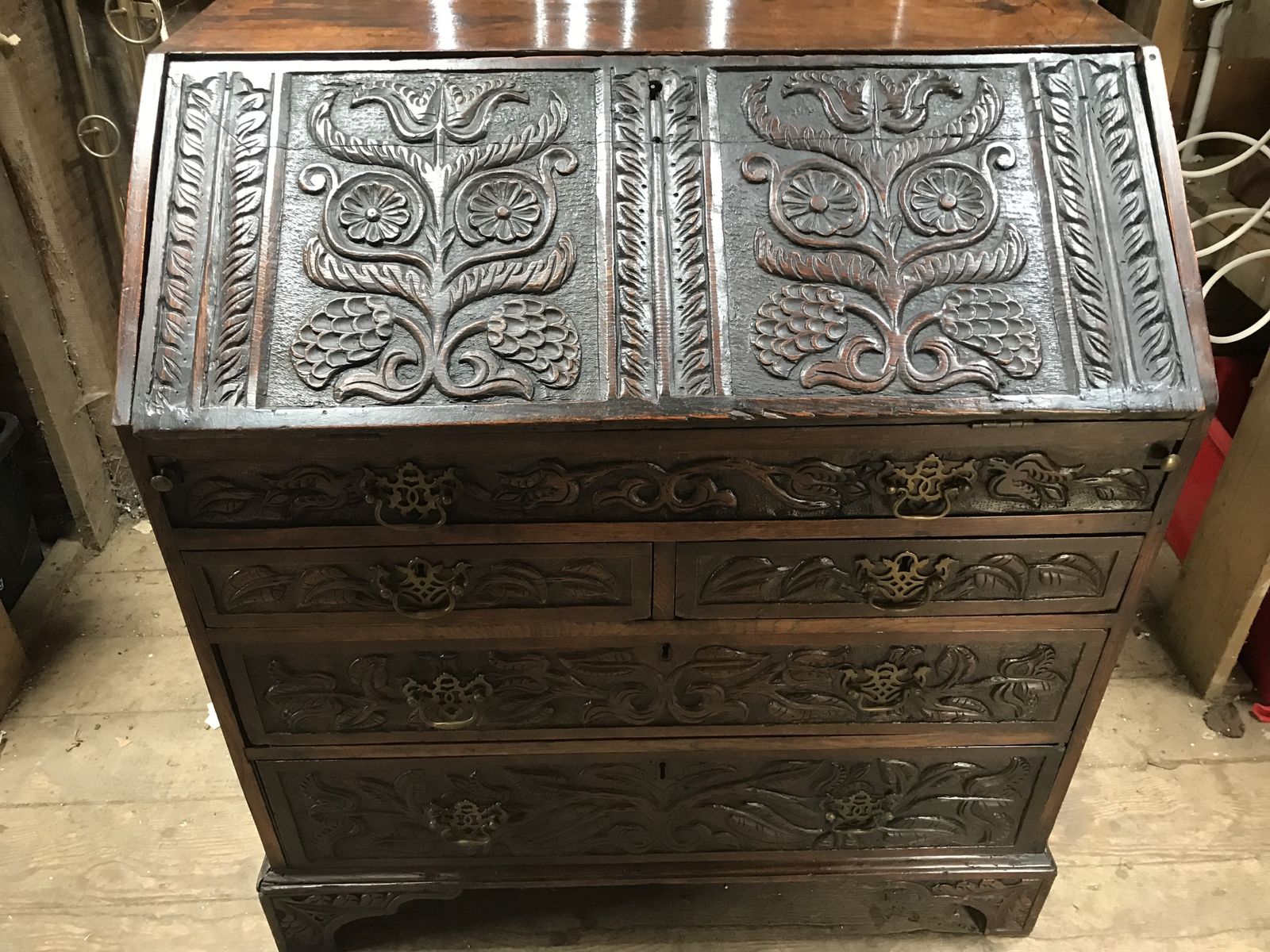 photo furniture Early 19th Century Hand Carved Oak Bureau/ Drawers .