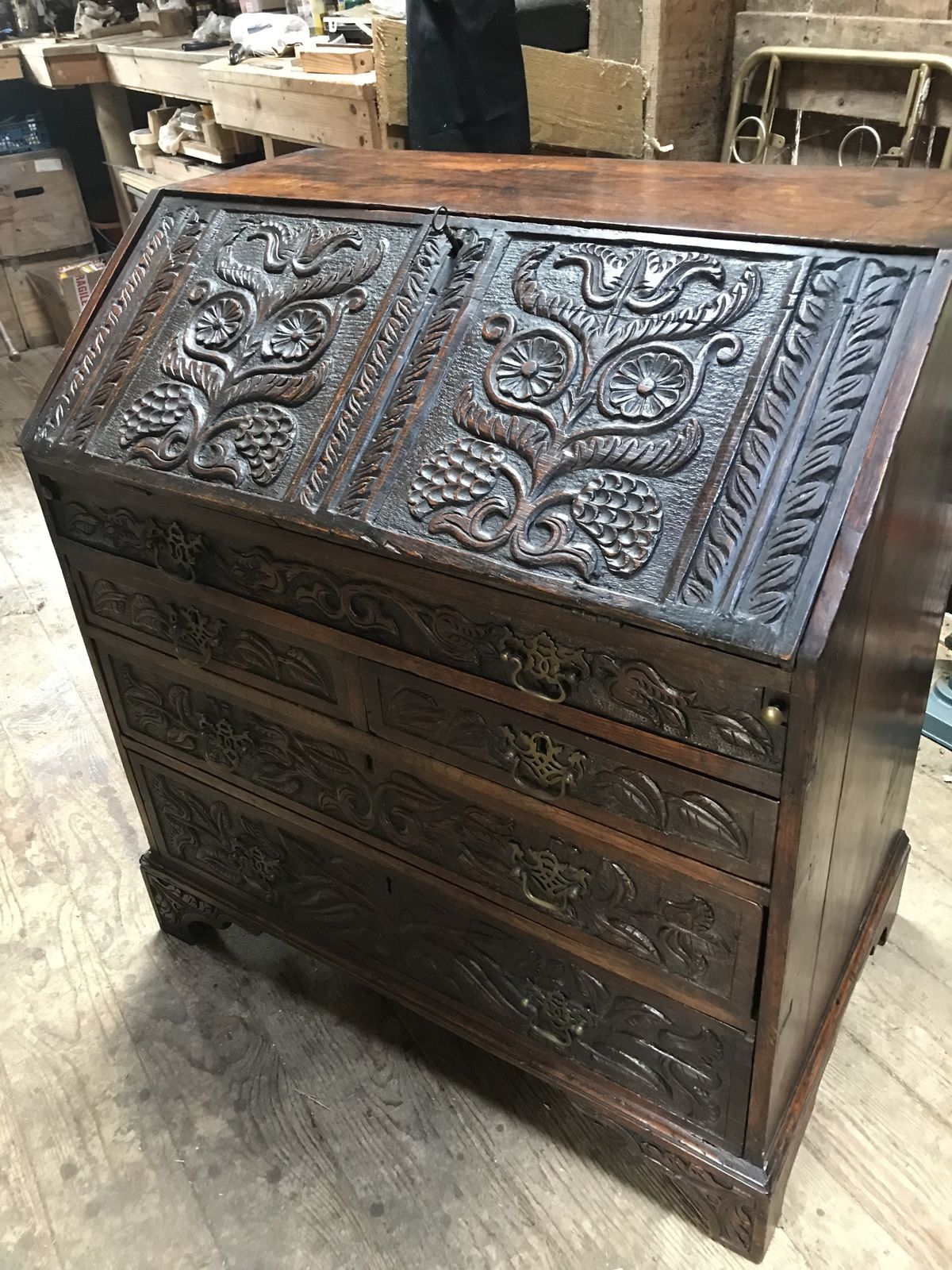 photo for sale Early 19th Century Hand Carved Oak Bureau/ Drawers .