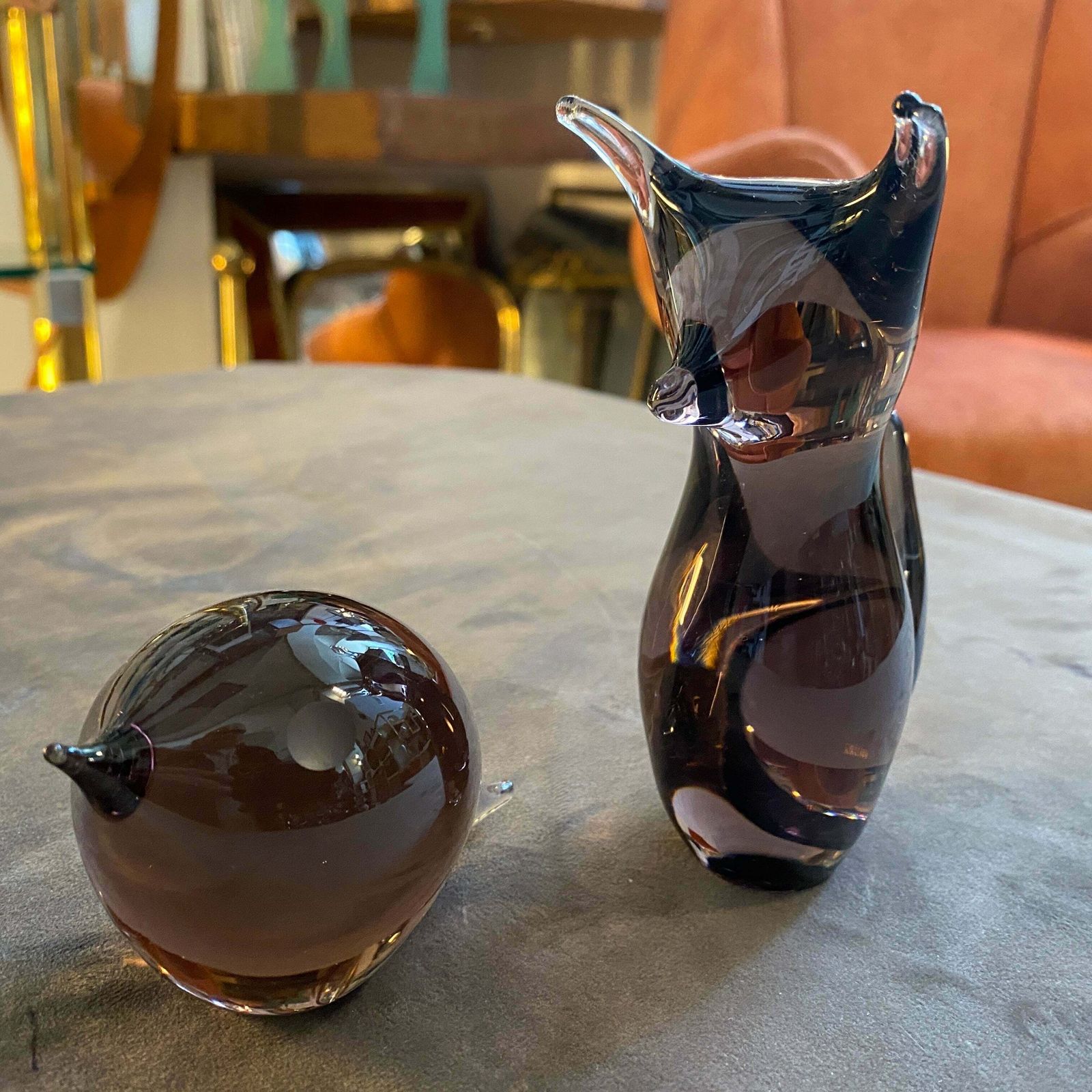 1980s Modernist Purple Zeleznybrod Glass Figure Of A Bird And A Fox By M. Janku photo buy