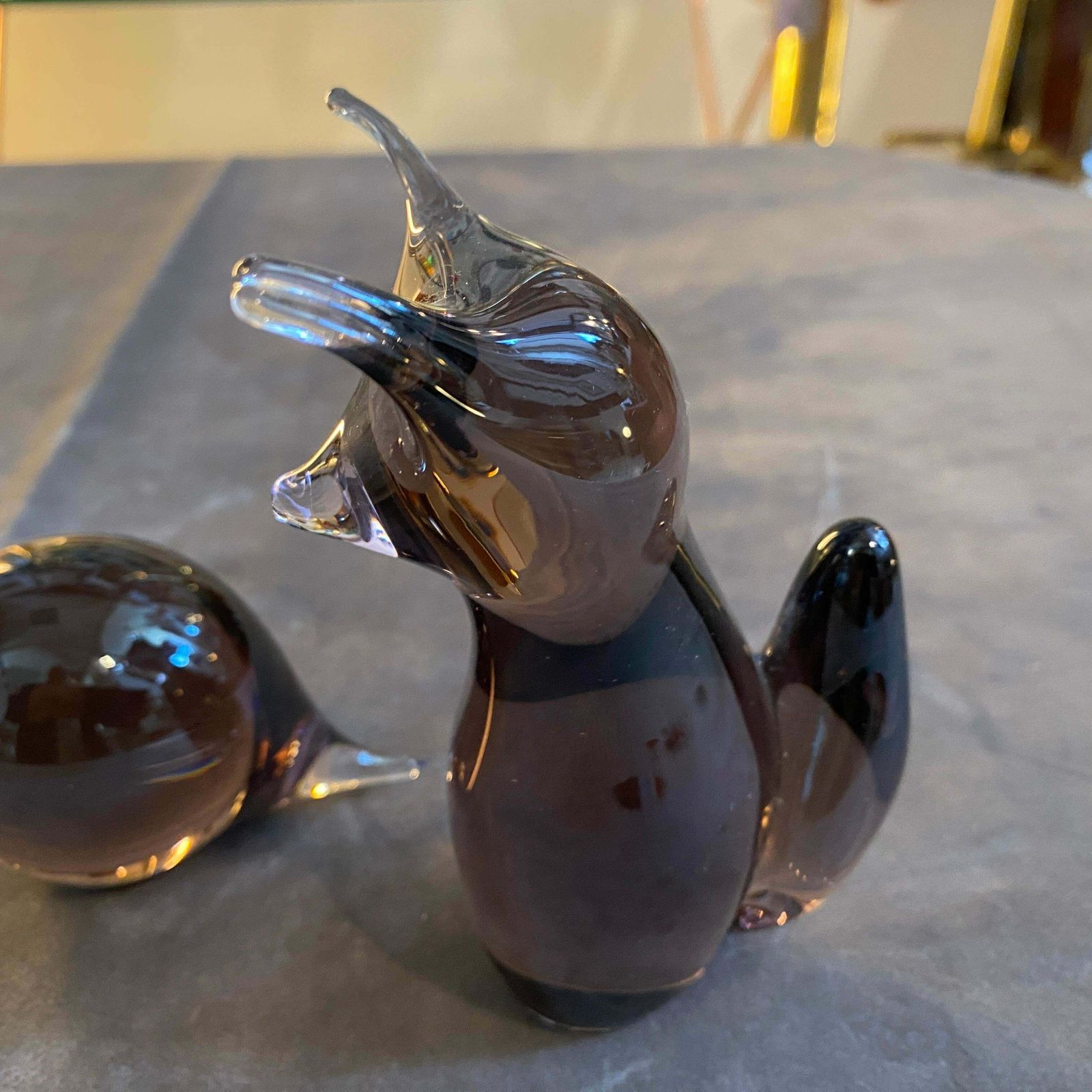1980s Modernist Purple Zeleznybrod Glass Figure Of A Bird And A Fox By M. Janku photo vintage