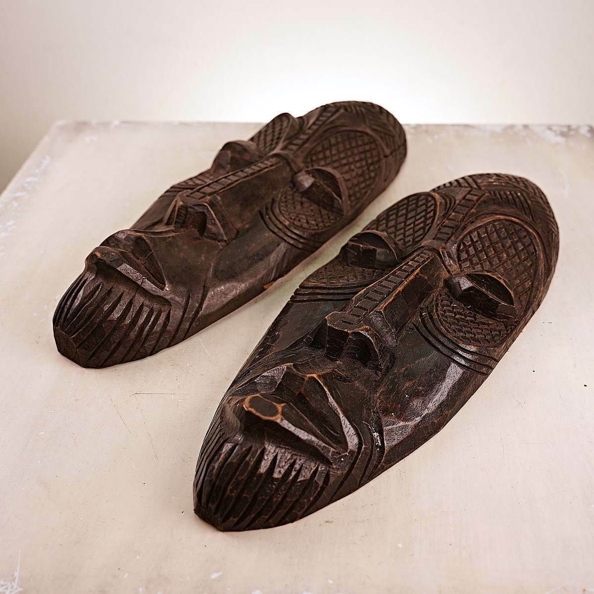 Pair Of Carved Wooden Ethnic Masks
