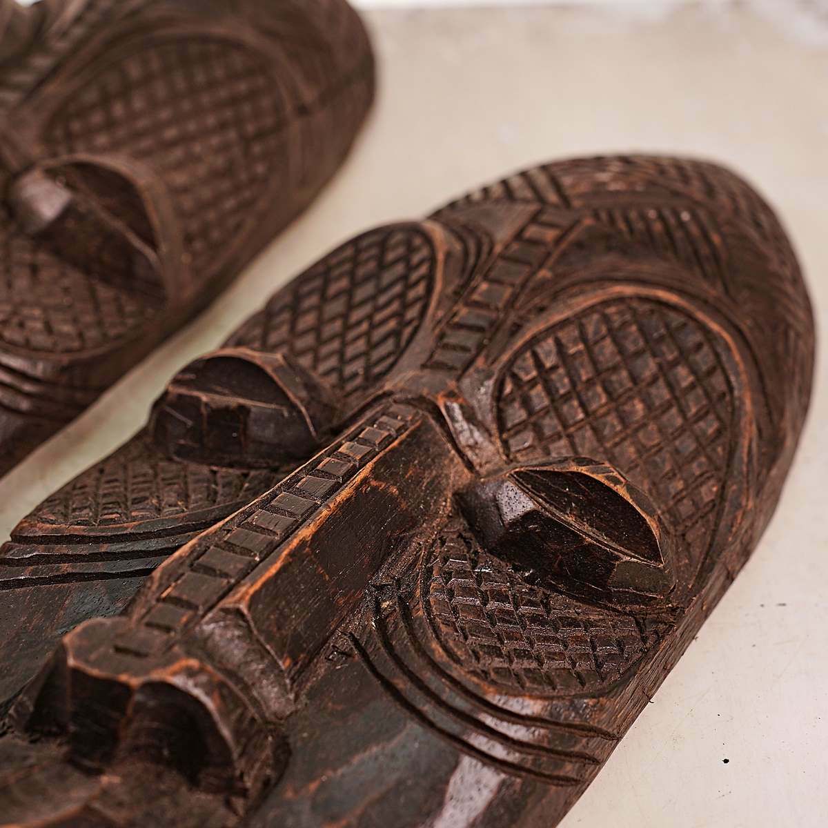 Pair Of Carved Wooden Ethnic Masks photo furniture