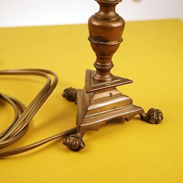 Vintage Table Lamp With Brass Base And Satin Lampshade With Beads photo for sale