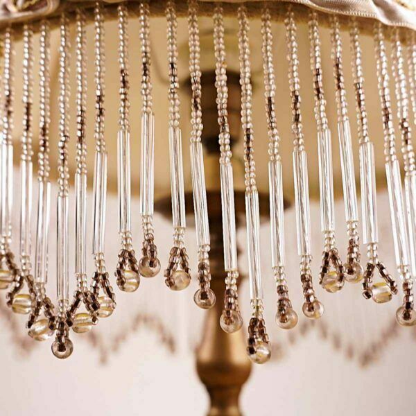 Vintage Table Lamp With Brass Base And Satin Lampshade With Beads photo 159.0