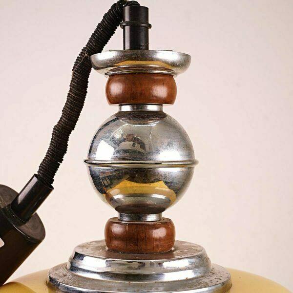 Vintage Yellow Glass Chandelier With Metal And Wood Structure photo furniture