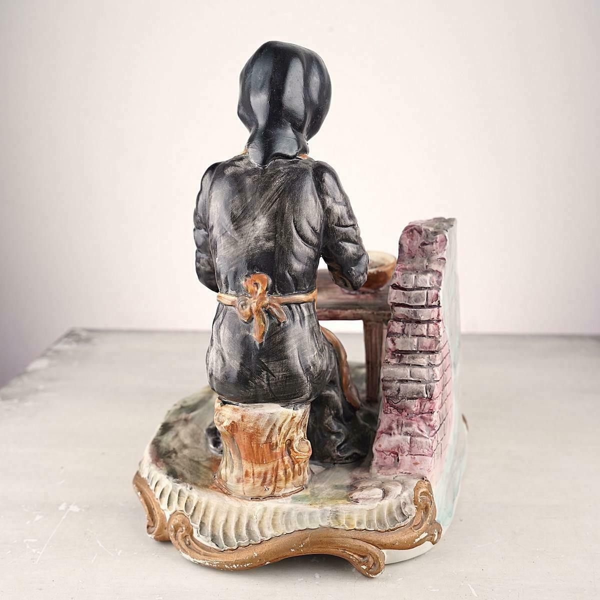 Bassano Porcelain Statue Of Elderly Figure With Cat photo Home Decor