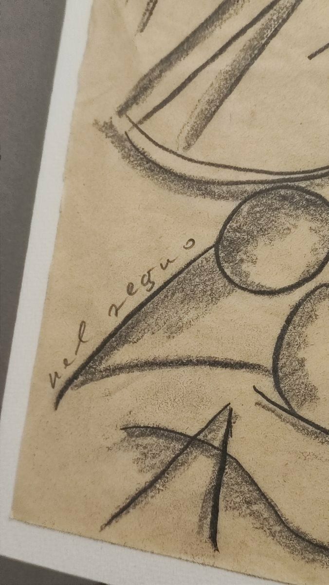 Work By Enrico Baj, Pencil Drawing On Cardboard, 1986 photo Art