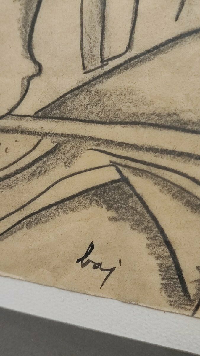 Work By Enrico Baj, Pencil Drawing On Cardboard, 1986 photo vinterior