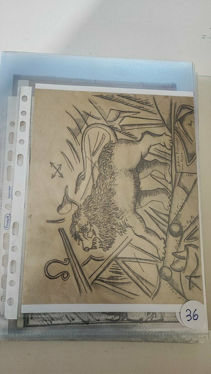 1538.0 Work By Enrico Baj, Pencil Drawing On Cardboard, 1986 photo