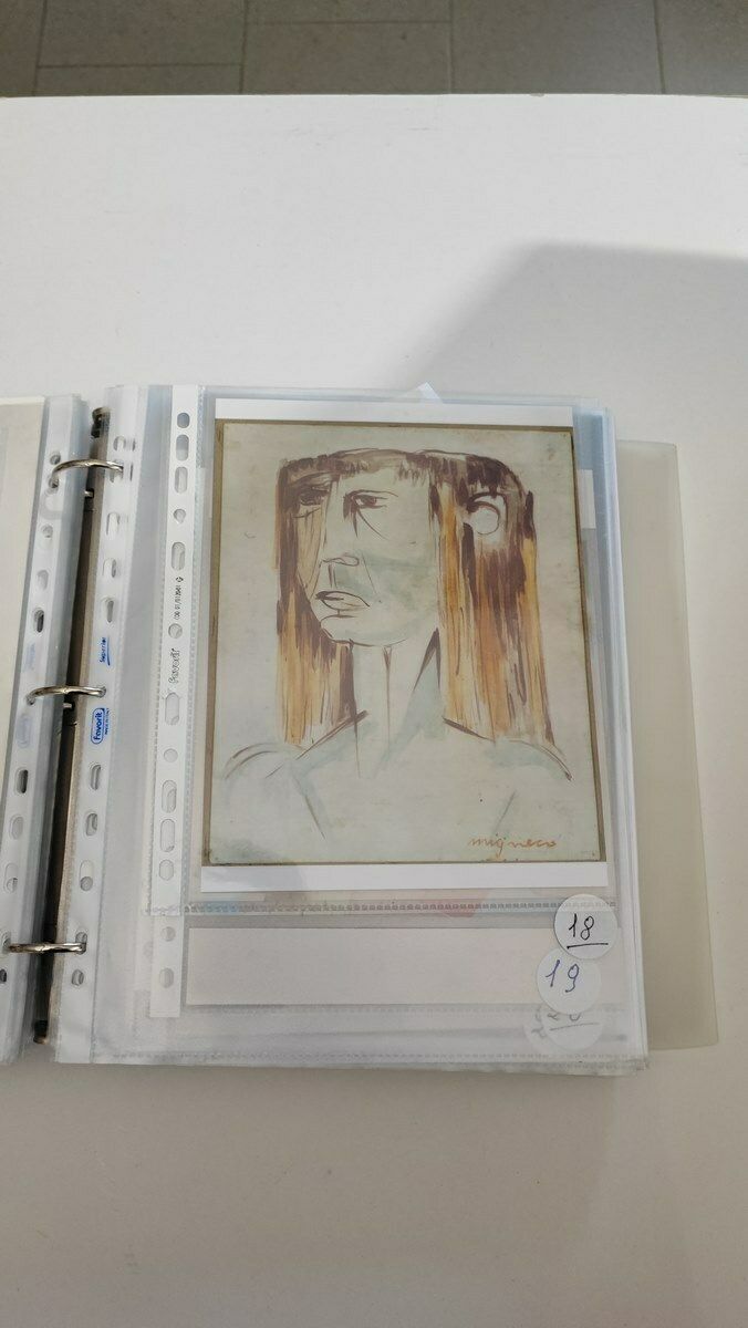 photo furniture Work By Giuseppe Migneco, Tempera On Canvas Cardboard From 1960, Woman's Face In Profile