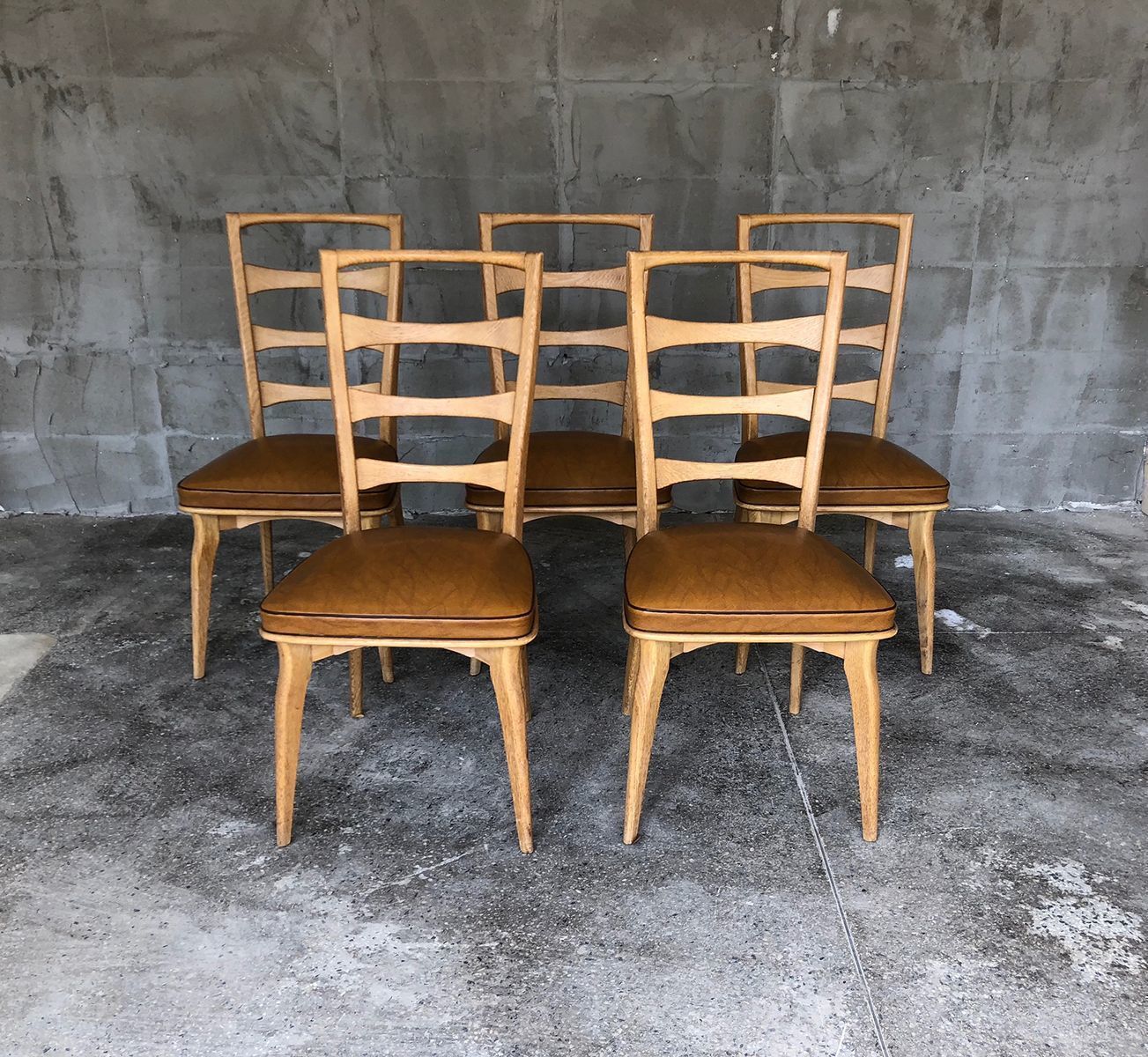 photo furniture Art Deco French Oak Dining Chairs By Gaston Poisson, Set Of 5