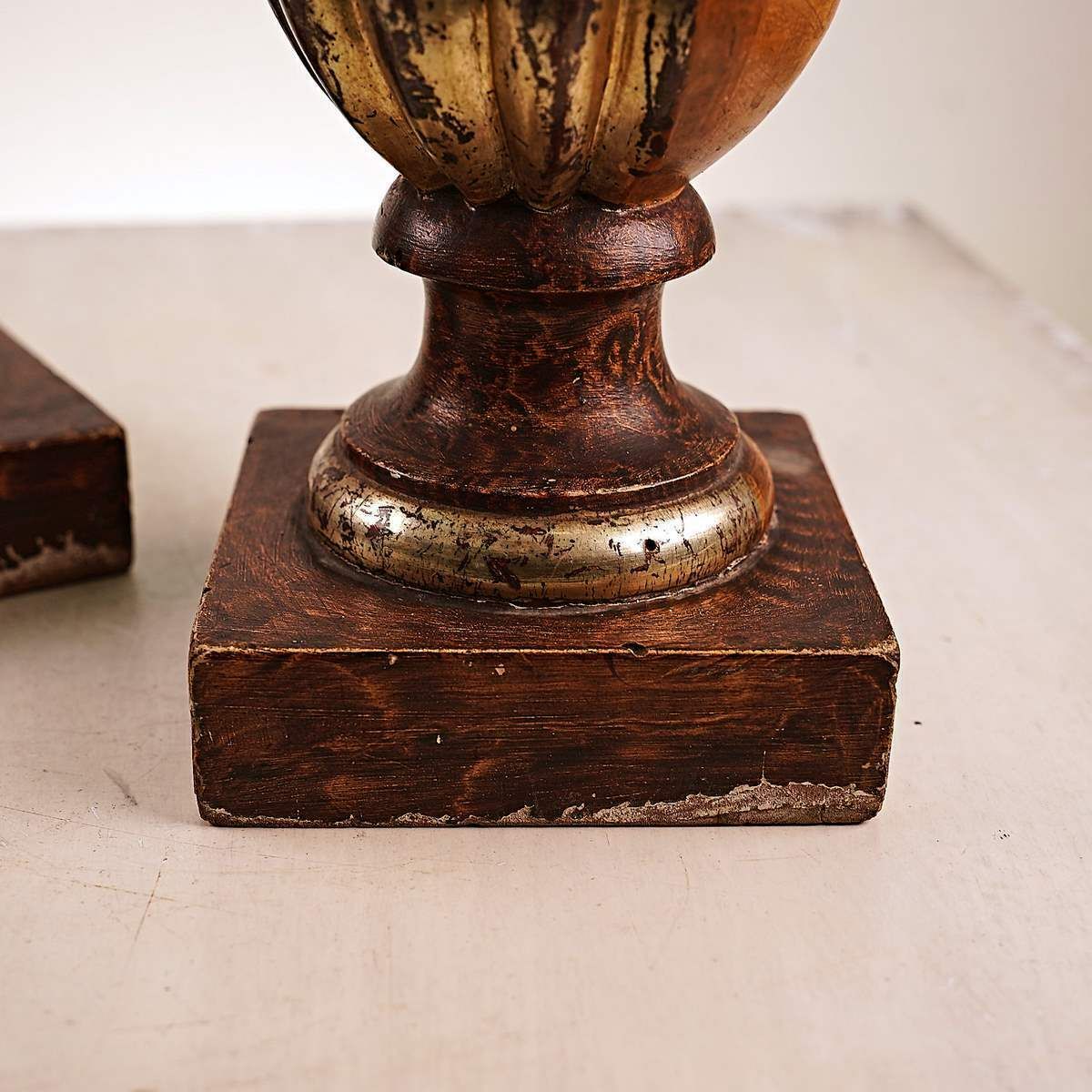 Pair Of Antique Wooden Candle Holders photo for sale