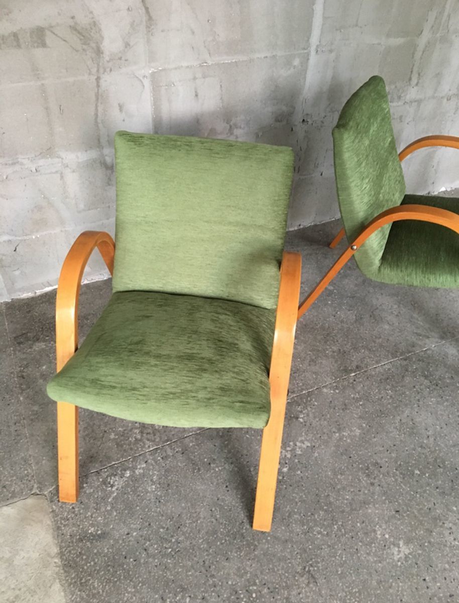 Mid Century French Bentwood Lounge Chairs By Hugues Steiner, Set Of 2 photo vinterior