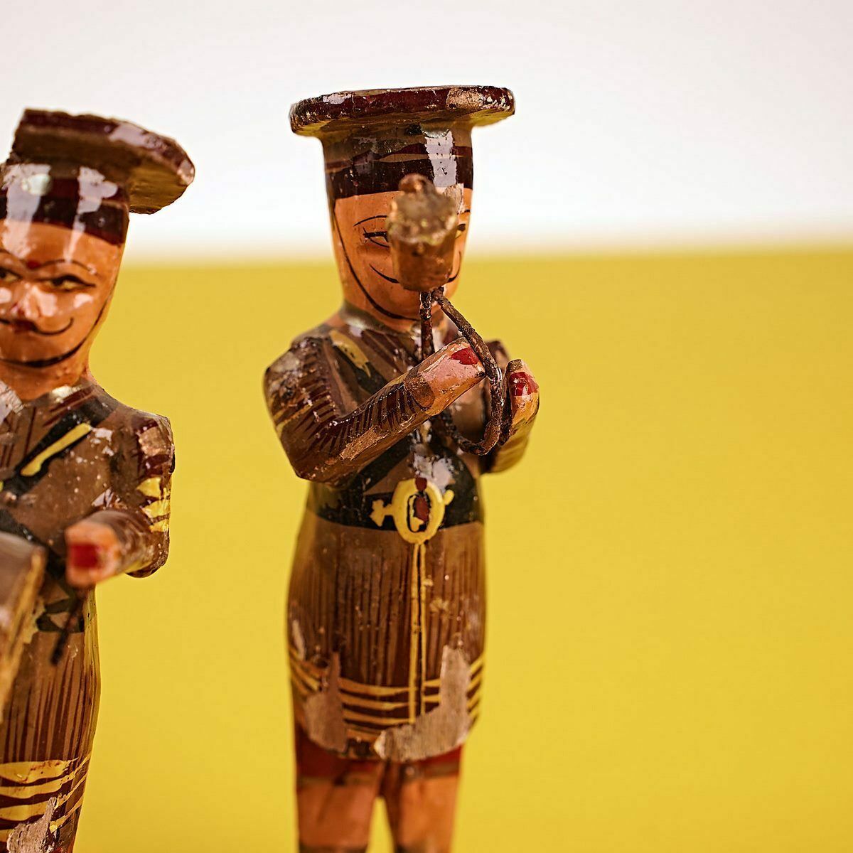 Ancient Indian Musicians In Wood And Papier Mâché, 3 Pieces photo for sale