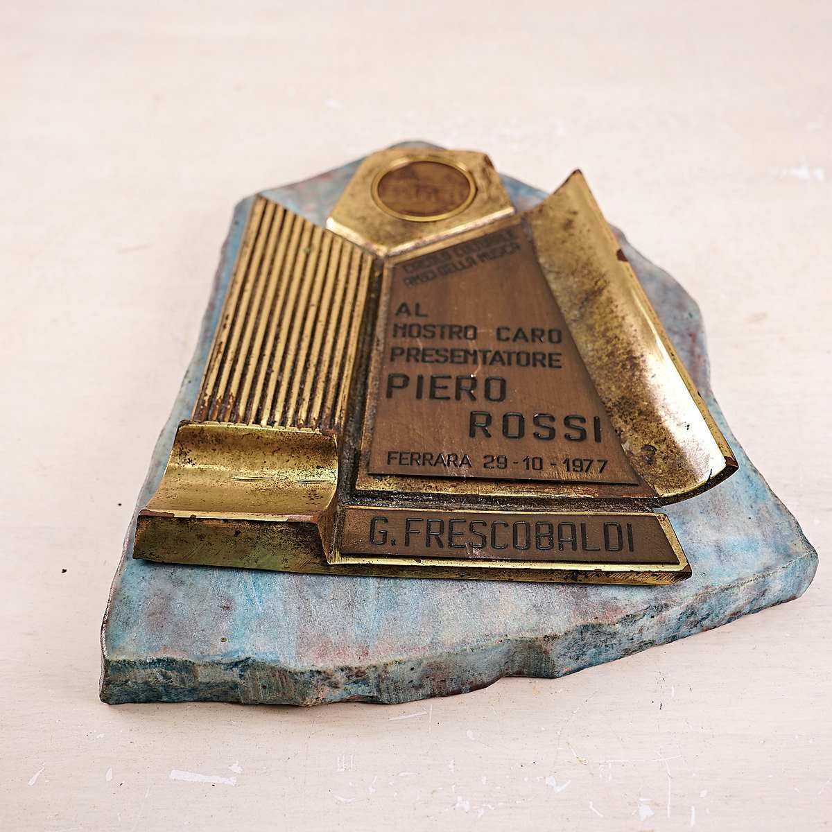 Commemorative Plaque From The 70s In Marble And Metal, Ferrara