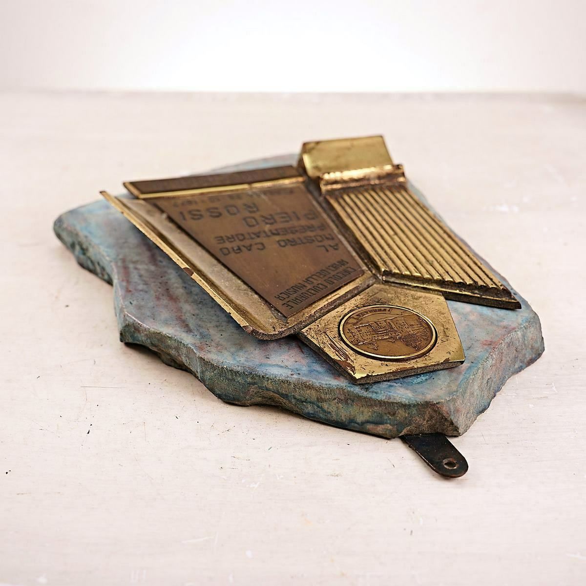 Commemorative Plaque From The 70s In Marble And Metal, Ferrara photo for sale