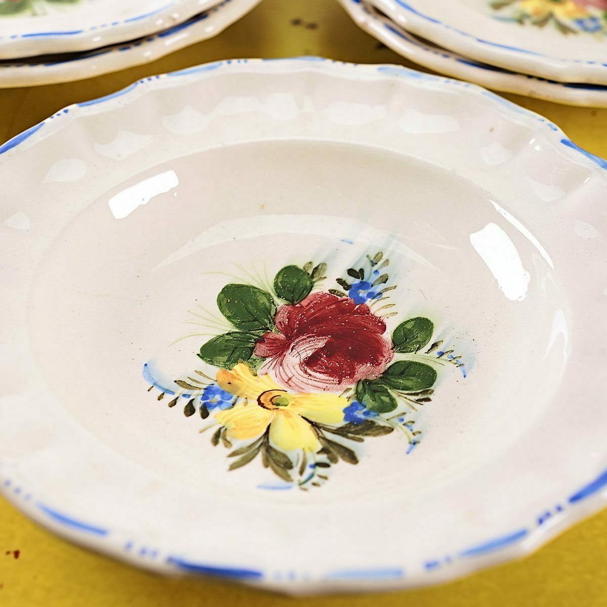 Vintage Glazed Terracotta Soup Plates From The 1950s/60s Painted By Amno, 5 Pieces photo furniture