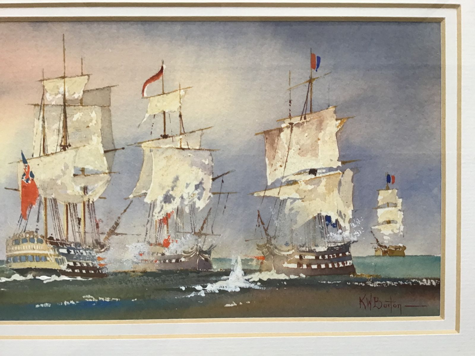 Battle Of Trafalgar Original Watercolour By K.W.Burton photo for sale