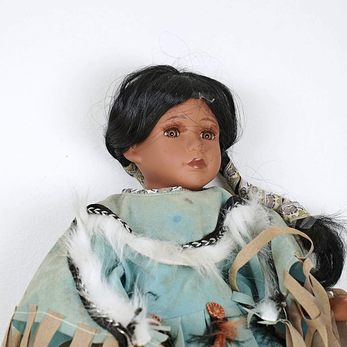 Vintage Doll With Ceramic Face, Hands And Feet, Indian Girl photo Home Decor
