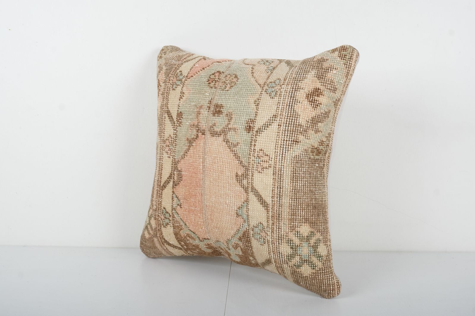Wool Bohemian Carpet Pillow, Couch Pillow Case, Turkish Traditional Motifs Tan Handmade Cover photo furniture
