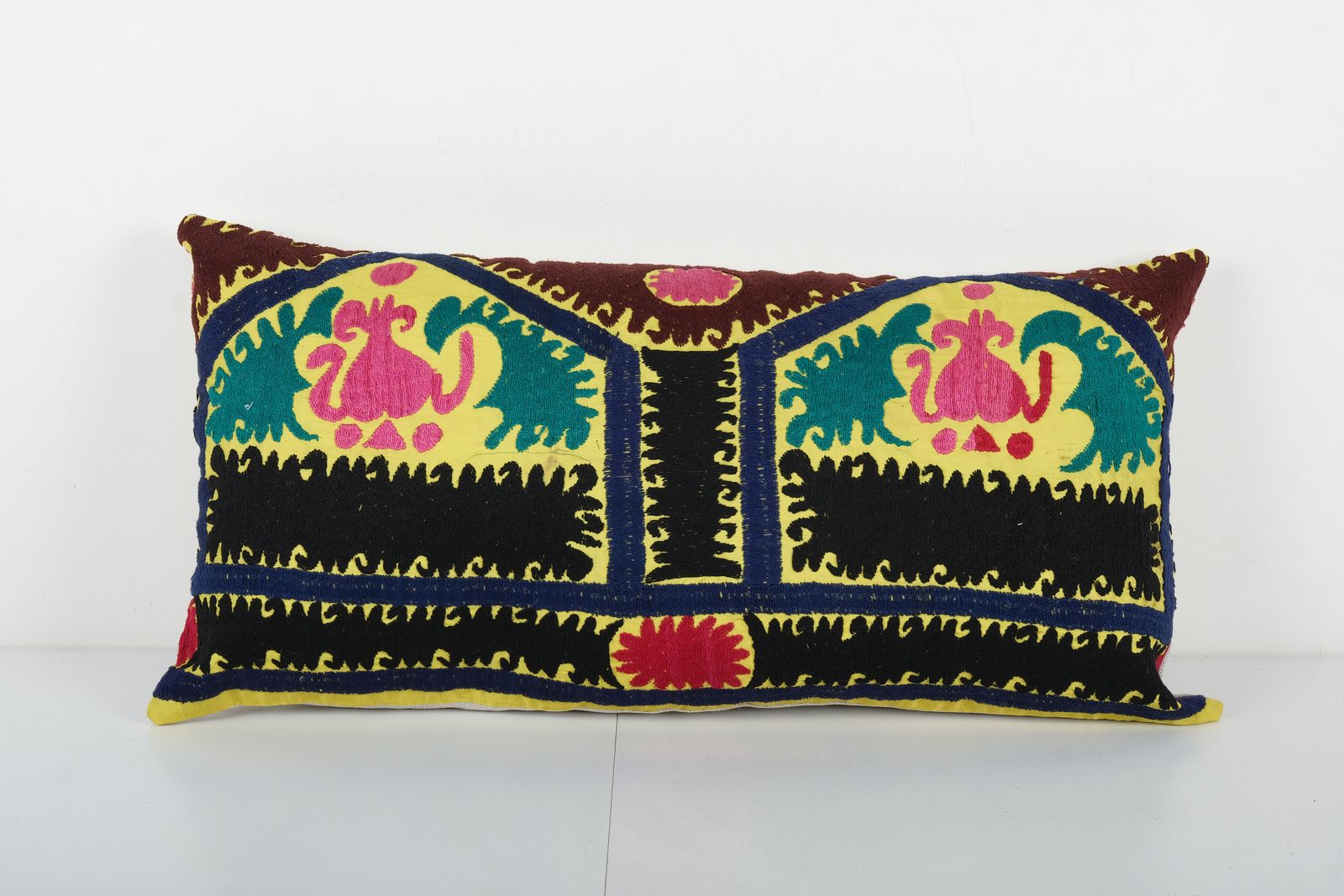 Tashkent Yellow Suzani Bedding Pillow Case Made From A 19th Century Suzani   Abstract Uzbek Lumbar Cushion Cover