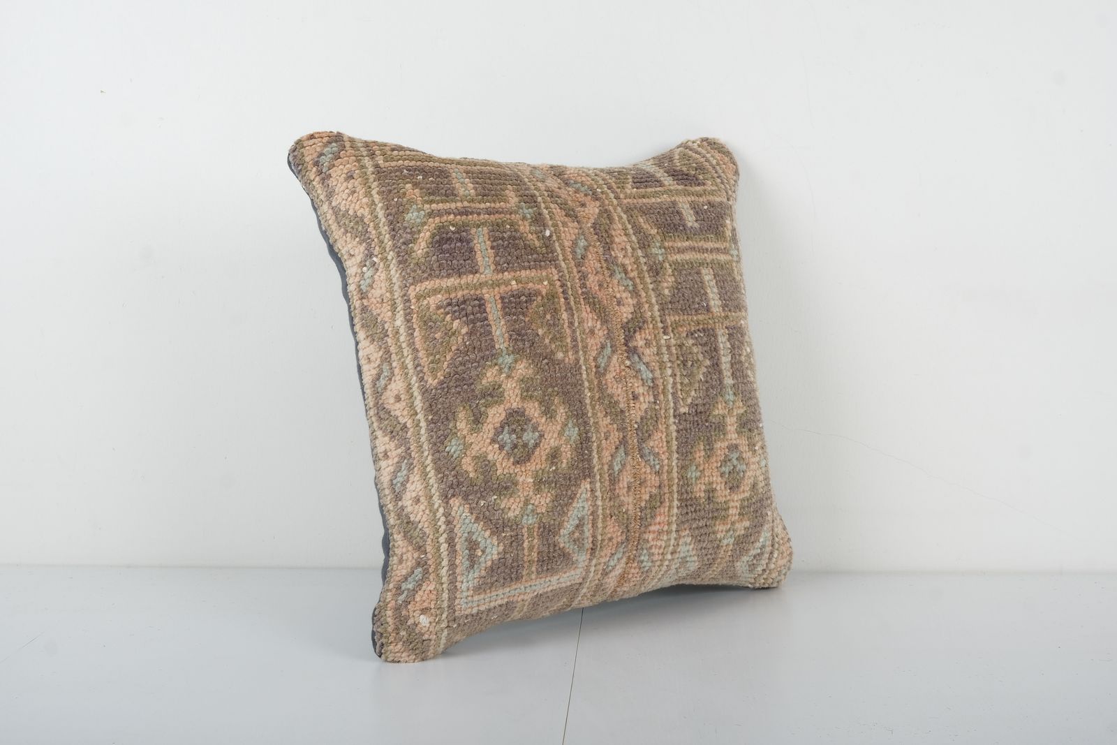Organic Wool Outdoor Turkish Carpet Pillow Covers, Faded Vintage Oushak Cushion Cover photo Textiles