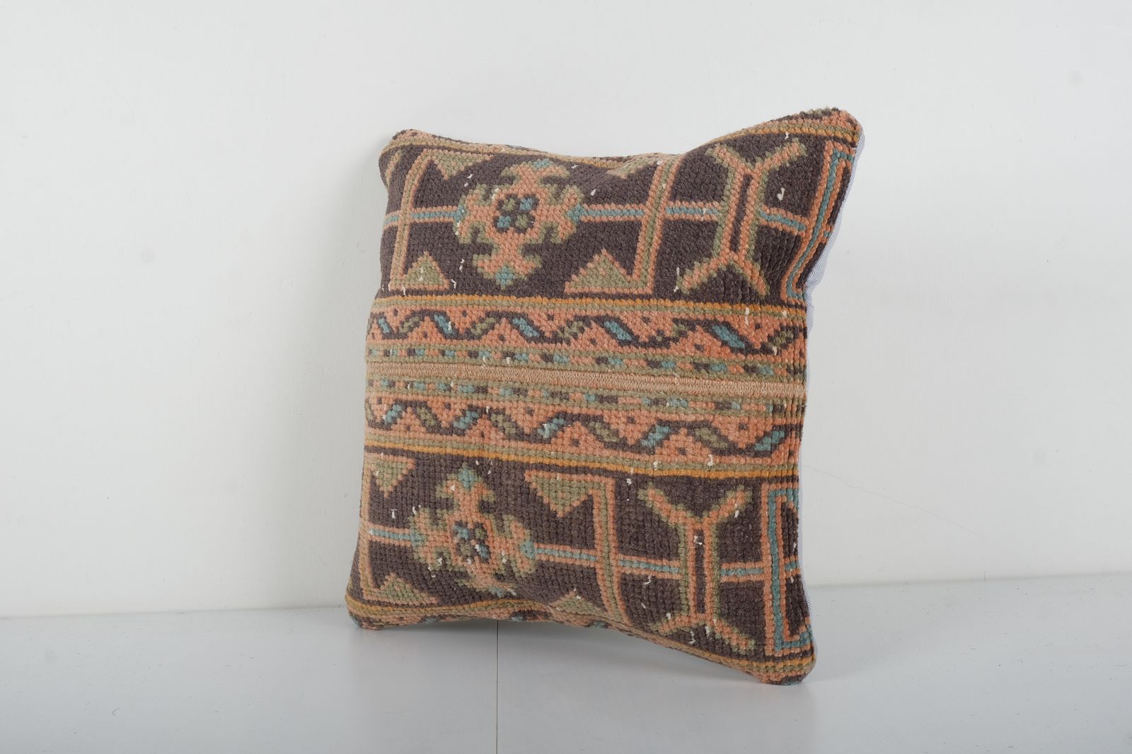 Muted Carpet Pillow, Brown And Tan Pastel Ethnic Turkish Yastik Pillow   Oushak Pillow Cover photo Textiles