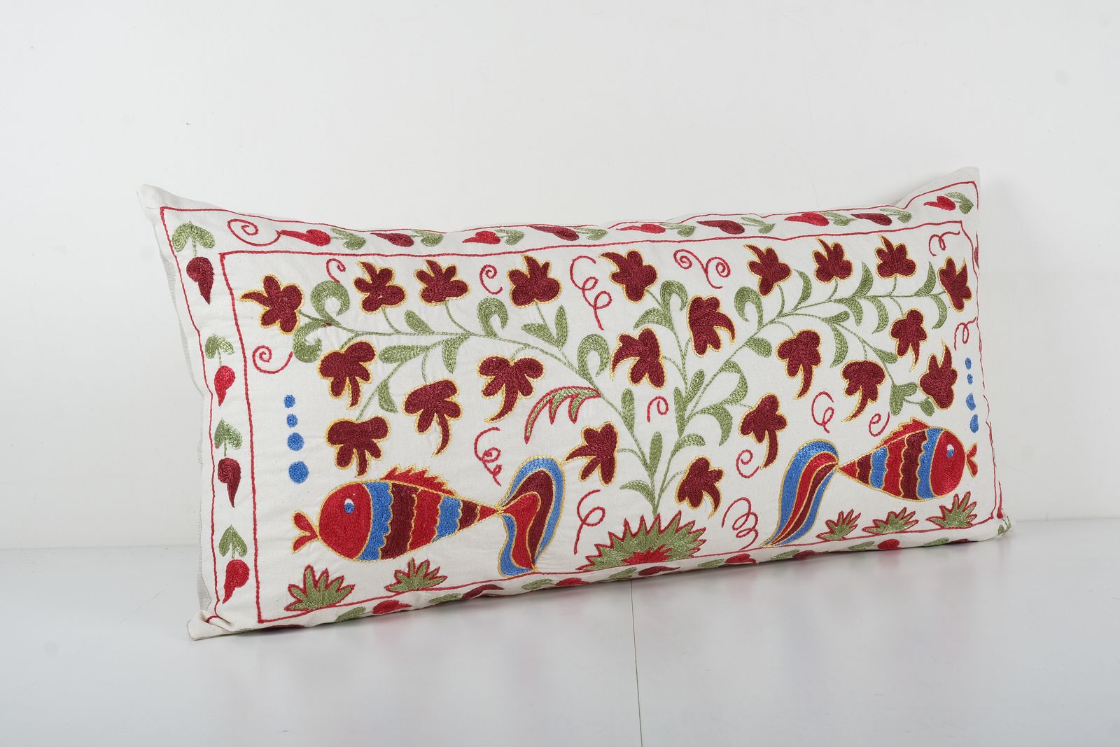 Tashkent Suzani Animal Bedding Pillow Case Made From Suzani, Uzbek Red Extra Long Tashkent Cushion Cover photo Textiles