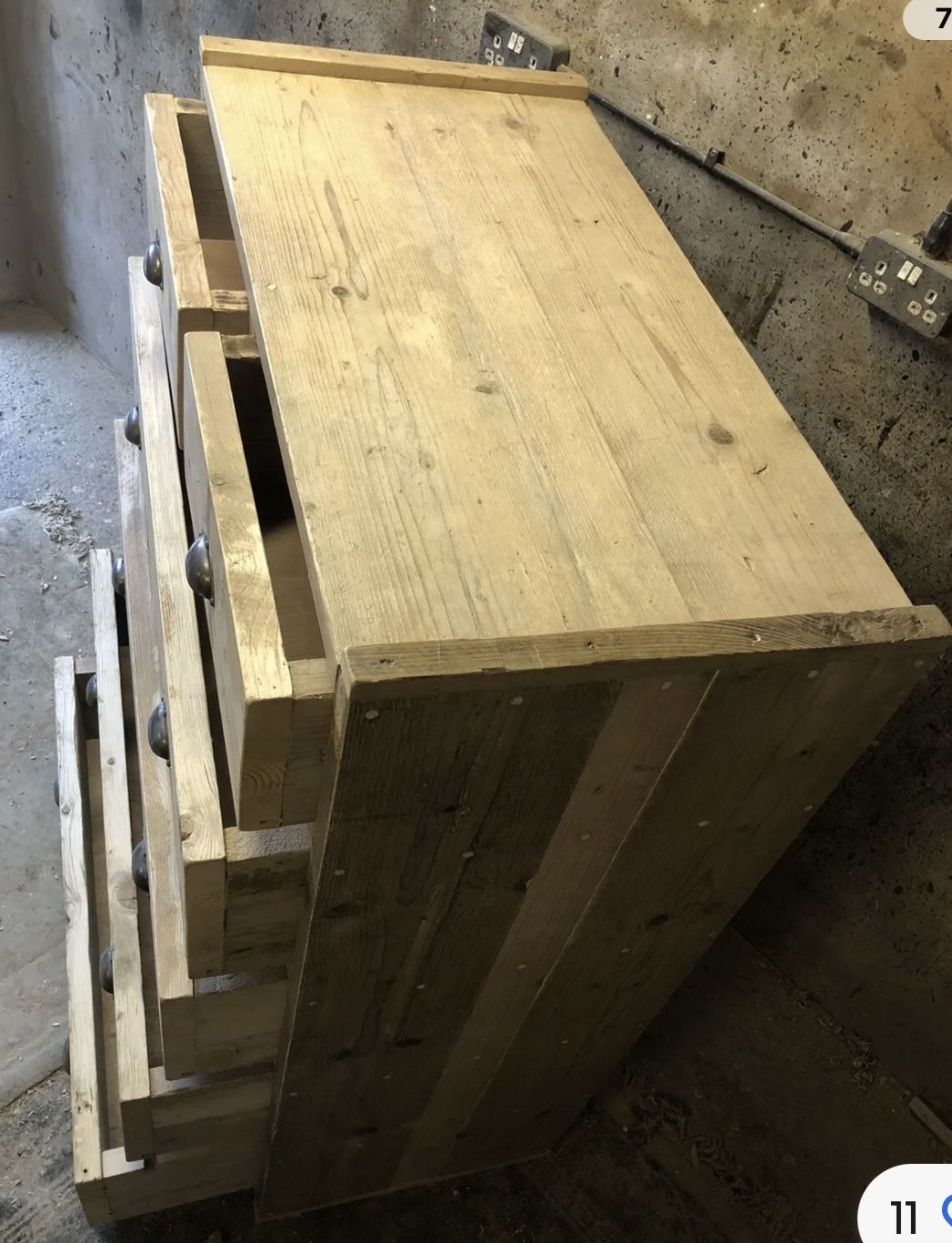 Reclaimed Hand Made Chest Of Draws ( Raw Clear Wax Finish ) photo for sale
