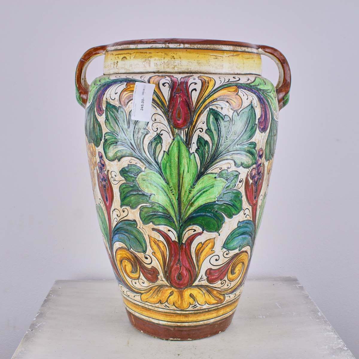 Glazed Terracotta Vase With Floral Motif