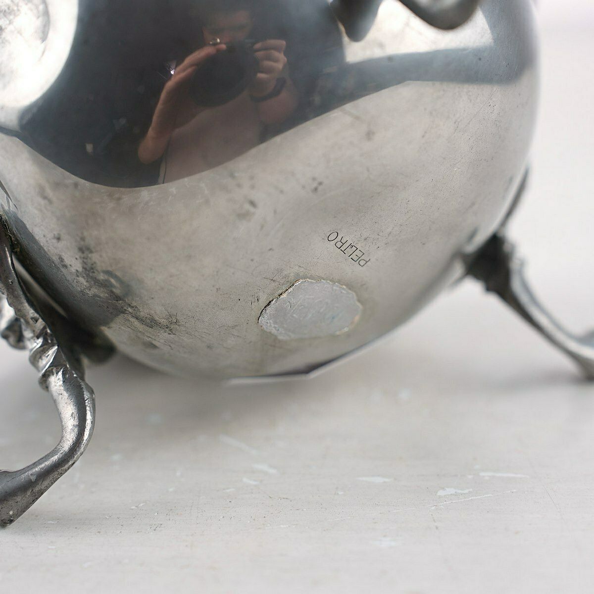 Vintage Metal Vase, Winged Lion Feet photo for sale