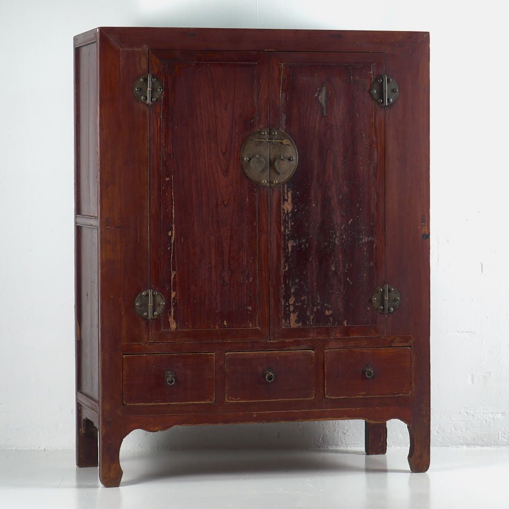 Antique Burgundy Red Wardrobe (China, C.1900)