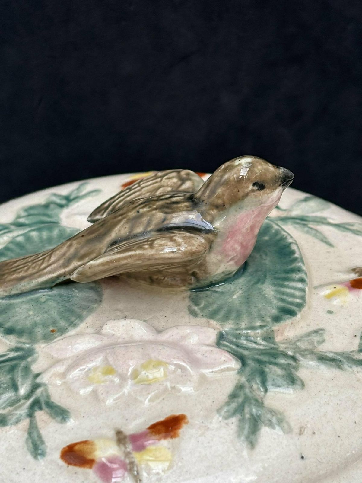 Antique Danish Ceramic Butter Or Cheese Round Dish With Cover Lidded Butter Dish Scandinavian Stoneware Bird Decoration Bamboo And Lotus photo buy