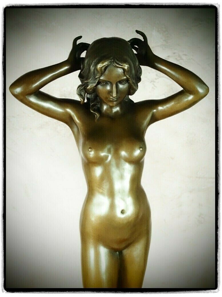 Art Deco Style The Awakening Dancer Bronze Sculpture On Marble Base, Dancing Woman, Signed, Gift Idea photo for sale
