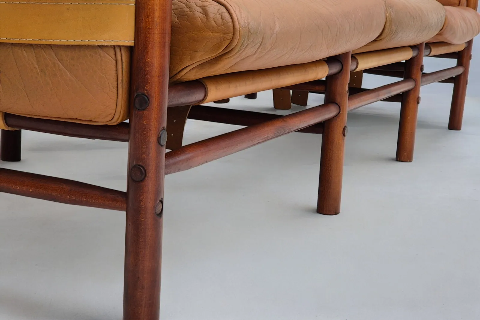 Furniture 1960s, Scandinavian Design By Arne Norell, Sofa, Leather, Beech Wood, Model "Kontiki", Original Condition. photo