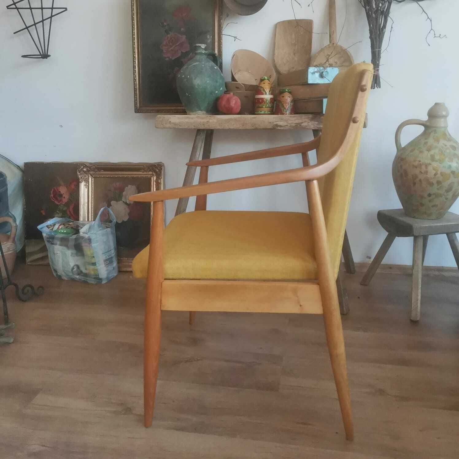Mid Century Austrian Hand Made Chair From Oak. 1940s photo vintage