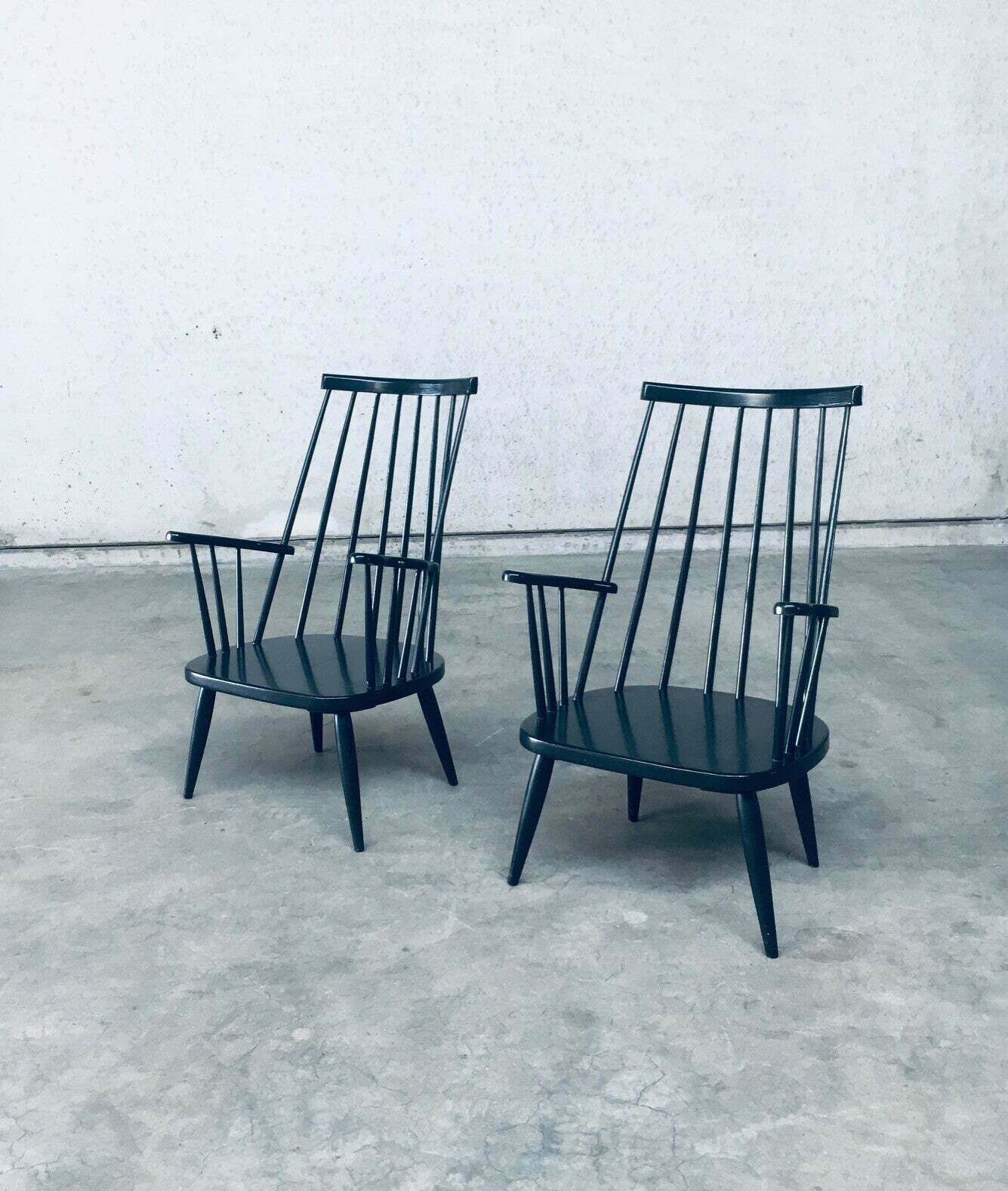 Scandinavian Design Spindle Back Lounge Chair Set, Denmark 1960's photo vintage