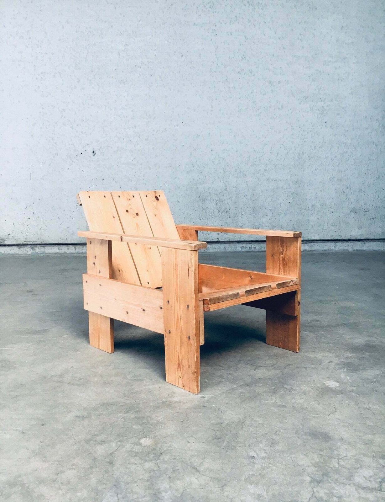 De Stijl Movement Dutch Design Pine Crate Chair By Gerrit Rietveld photo vinterior