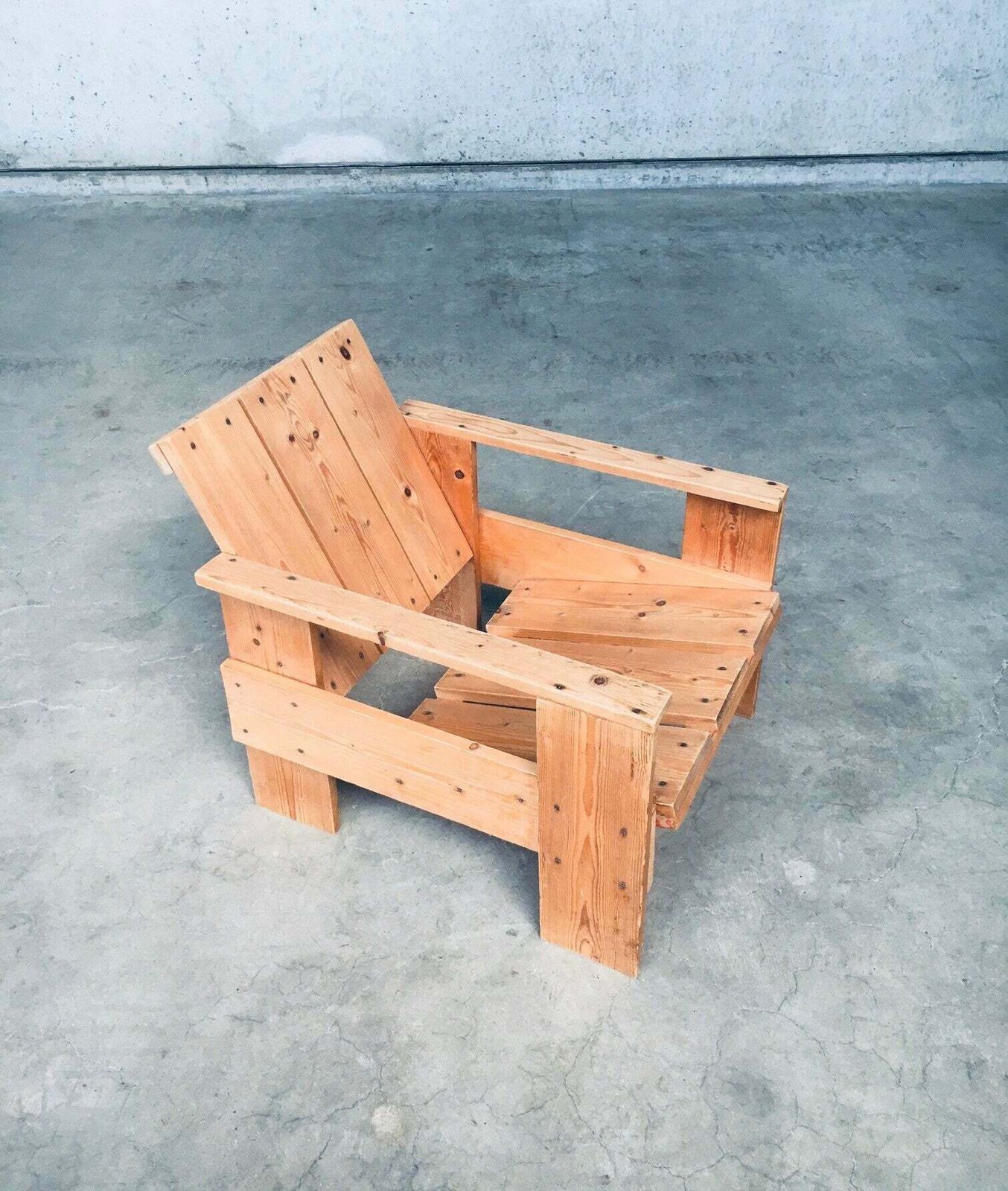 Furniture De Stijl Movement Dutch Design Pine Crate Chair By Gerrit Rietveld photo