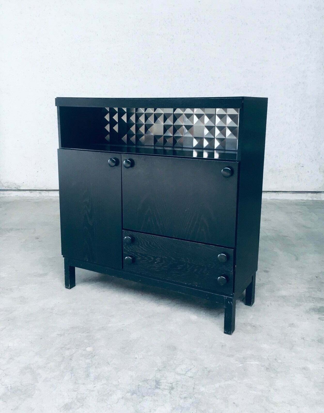 Brutalist Design Black Ebonized Dry Bar Cabinet, Belgium 1970's photo furniture