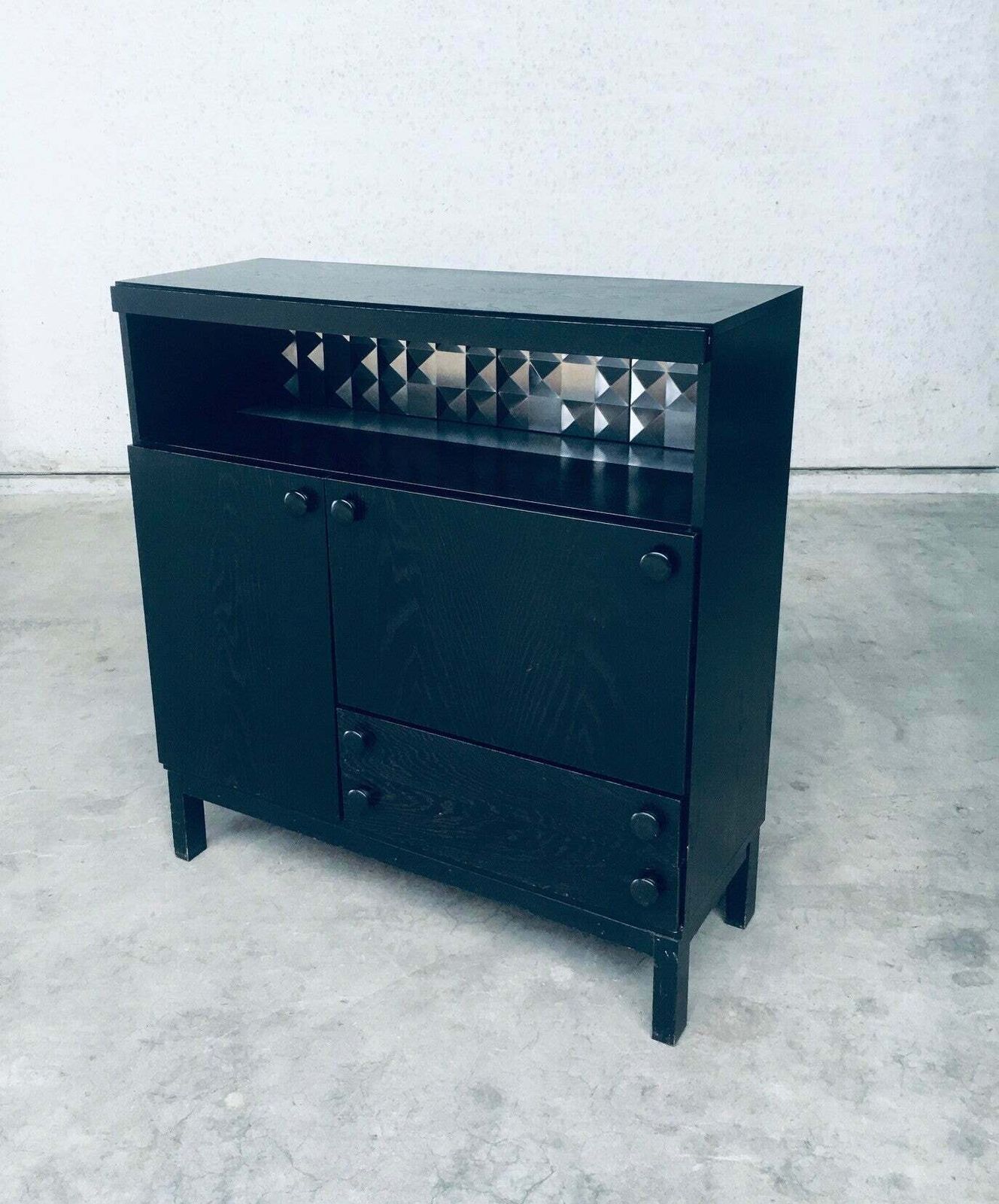 Brutalist Design Black Ebonized Dry Bar Cabinet, Belgium 1970's photo Furniture
